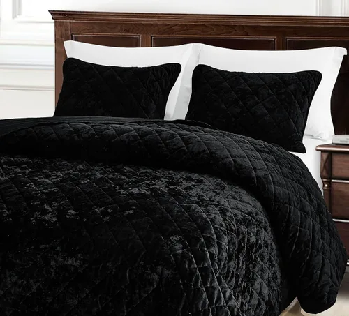 Miniatura 3 de Chezmoi Collection Lux Juego de Edredón de Terciopelo Negro King, 3 Piezas, Ropa de Cama de Terciopelo Exuberante Suave Envejecido para Todas