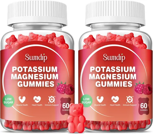 Gomitas de magnesio y potasio, salud muscular y cardíaca, calambres en las piernas y sueño, suplementos de potasio, gomitas veganas sin OMG, sin