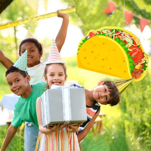 Miniatura 7 de Piñata de taco - Piñata mexicana para fiesta, incluye palo de murciélago con los ojos vendados para cumpleaños, decoración de Cinco de Mayo