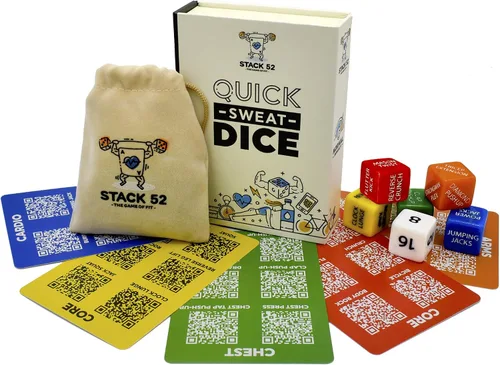 Stack 52 Dados de fitness de sudor rápido. Juego de entrenamiento de ejercicio de peso corporal. Diseñado por un experto en fitness militar.