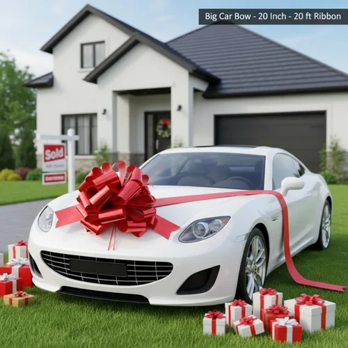 Miniatura 2 de Zonon Lazo grande para automóvil, lazo gigante para automóvil con listón de 20 pies para envolver regalos grandes, casas nuevas, regalos enormes