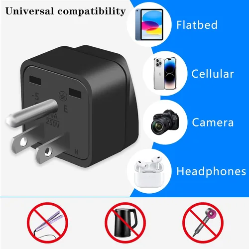 Miniatura 3 de Adaptador de enchufe de Reino Unido a EE. UU., adaptador de enchufe europeo a americano UE, Reino Unido, CN, AU, JP a Estados Unidos (tipo B)