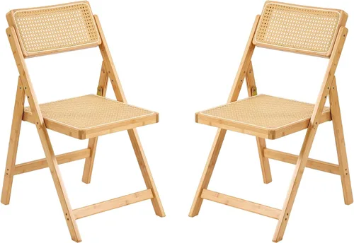Miniatura 11 de Furlide Juego de 2 sillas de comedor de ratán, sillas de comedor modernas de mediados de siglo con brazos, sillas de bambú para exteriores