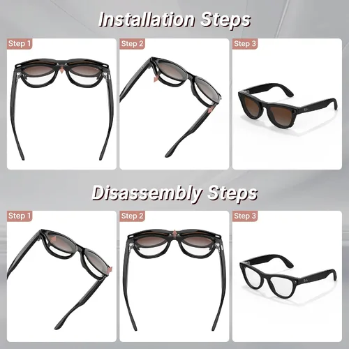 Miniatura 7 de HIBLOKS 4 clips polarizados para Ray-Ban Meta Skyler y Gen 2 (RW4010/RW4014 52-20), clips de decoloración de marco negro para RayBan Skyler protegen