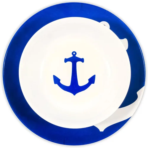 Miniatura 4 de Camco Juego de vajilla de melamina de 12 piezas - Presenta diseño náutico azul y blanco - Incluye 4 cuencos, 4 platos de ensalada y 4 platos llanos