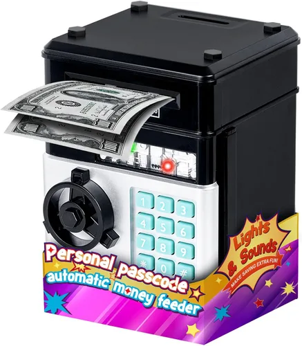 Miniatura 9 de Refasy Alcancía para dinero en efectivo, cajero automático, banco electrónico de monedas para niños de 3 a 12 años, caja de ahorro de dinero, mini