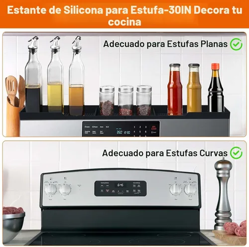 Miniatura 5 de AWOKE Estante superior para estufa de 30 pulgadas, estante magnético de material de silicona para estufa, 3 particiones funcionales, organizador