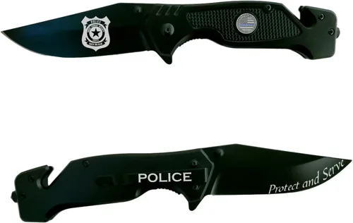 Miniatura 11 de Cuchillo táctico plegable Firefighter Black Stealth Elite - Cuchillo de bombero de rescate - Regalo para personal de primera respuesta - Pequeña