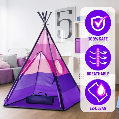 Miniatura 5 de USA Toyz Happy Hut Tienda de campaña tipi para niños, tipi desplegable para interiores, casa de juegos para niños, niñas, niños pequeños con bolsa