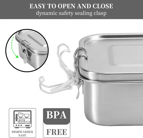 Miniatura 4 de UPTRUST Lonchera de Acero Inoxidable, 800ML/27oz, Cajas Bento de Metal con Clips Bloqueables, Incluye Divisor Ajustable, Lonchera de Metal