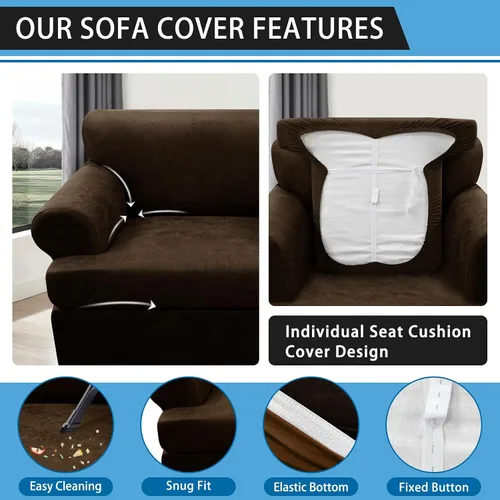 Miniatura 5 de Fundas para sillón con cojines en forma de T de 2 piezas, apariencia de cuero, funda para sofá, funda para silla, protector elástico para muebles
