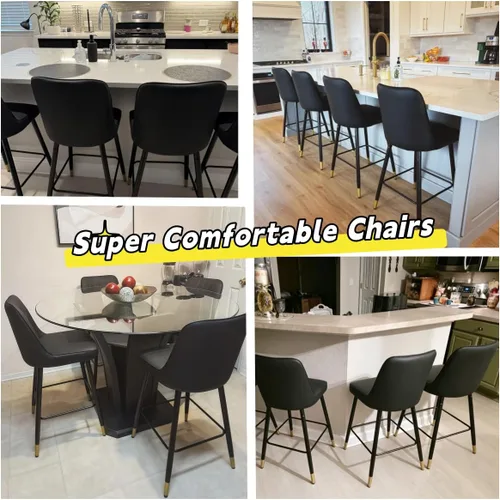 Miniatura 6 de Juego de 4 Taburetes de Bar, Taburetes de Bar de Altura de Mostrador con Respaldo, Taburetes de Cocina Modernos de Cuero Sintético, Taburete de Bar