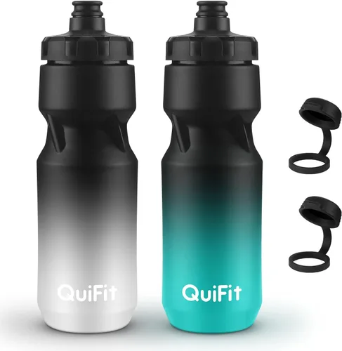 Miniatura 15 de QuiFit Paquete de 2 botellas de agua comprimibles para bicicleta de montaña, a prueba de fugas, con cubierta antipolvo, sin BPA, se adapta a