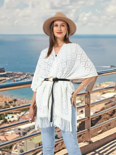 Miniatura 15 de Soul Young - Chal de punto para mujer, poncho con flecos y capa