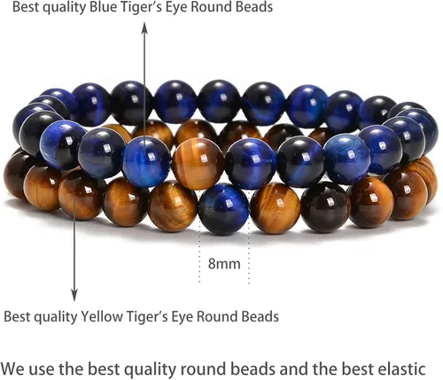 Miniatura 2 de AD Beads 2 pulseras elásticas de cuentas de distancia para él y para ella, pulsera de yoga de piedra natural