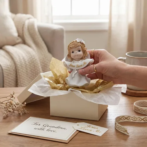 Miniatura 8 de Comfy Hour Figura de ángel de niña orante de 5 pulgadas, Jesús me ama, regalo religioso para niños y niños pequeños, decoración de guardería