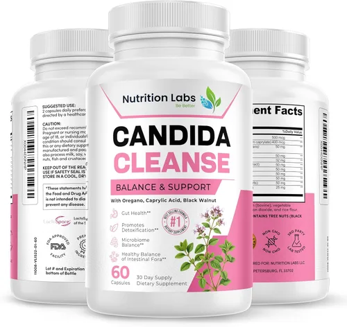 Suplemento Candida Cleanse para equilibrio y apoyo, desintoxicación de candidasa, mujeres y hombres. Salud intestinal y flora, nivel de pH, salud