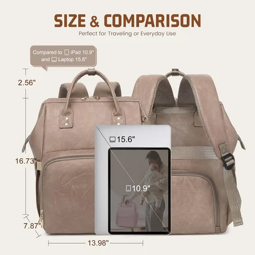 Miniatura 8 de ROSEGIN Mochila para pañales de cuero vegano de alta calidad con cambiador impermeable - Costuras y cremalleras reforzadas, bolsa de bebé para niño