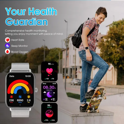 Miniatura 2 de Reloj inteligente para hombres y mujeres (respuesta/hacer llamadas) 1.85 pulgadas HD Fitness Tracker Smartwatch para Android iPhone con seguimiento