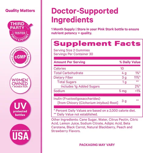 Miniatura 6 de Pink Stork Gomitas de fibra prenatal para mujeres, 0.11 onzas de inulina prebiótica de raíz de achicoria, suavizantes naturales para el embarazo