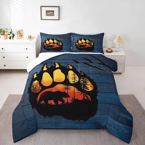 Miniatura 21 de Juego de ropa de cama de oso para niños y adolescentes, juego de edredón de animales salvajes para niños, adolescentes, naturaleza, vida silvestre