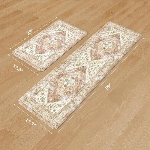 Miniatura 3 de KIMODE - Juego de 2 tapetes de cocina bohemios, antifatiga, antideslizantes, impermeables, ergonómicos, acolchados, cómodos, para lavandería, Caqui