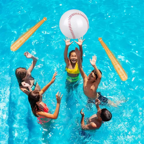 Miniatura 7 de durony Juego de béisbol inflable de 5 piezas, incluye 2 piezas de bate de béisbol de 31.5 pulgadas, 3 piezas de 5.5 pulgadas, playa, béisbol