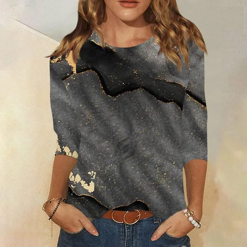 Miniatura 2 de Fall Shirts for Women 2023,Three Quarter Sleeve Print Tops Women's Fashion Casual Three Quarter Sleeve Print Round Neck Top