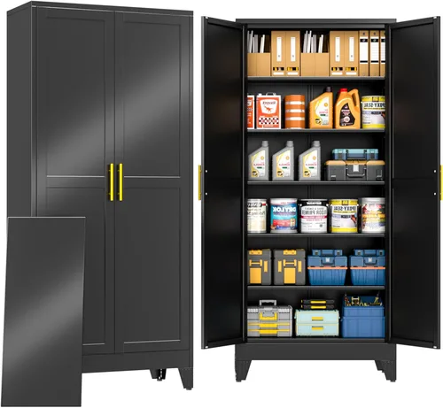 Miniatura 23 de PAOFIN Armario de almacenamiento de metal, archivadores de acero de 35 pulgadas de alto con puertas con cerradura y estantes ajustables, gabinete