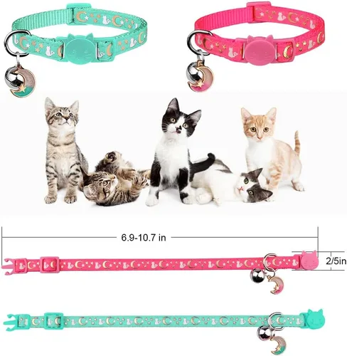Miniatura 5 de Baeuppit 2 piezas de collares de gato separables con campana, lunas y estrellas, lindos collares ajustables y seguros para gatitos con colgante que