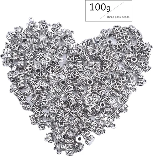 Miniatura 2 de BronaGrand 3.53 oz (alrededor de 130 – 170 piezas) mixtas de plata tibetana antigua, cuentas espaciadoras, cuentas de tubo de fianza, dijes