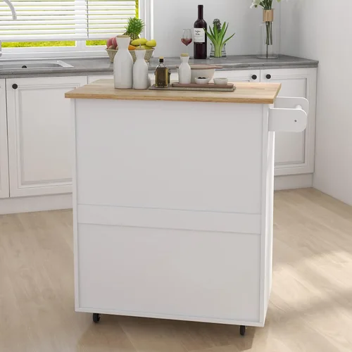 Miniatura 8 de BNSPLY Pequeña isla de cocina con ruedas con almacenamiento, carrito de isla de cocina rodante con cajón, armario de almacenamiento y encimera