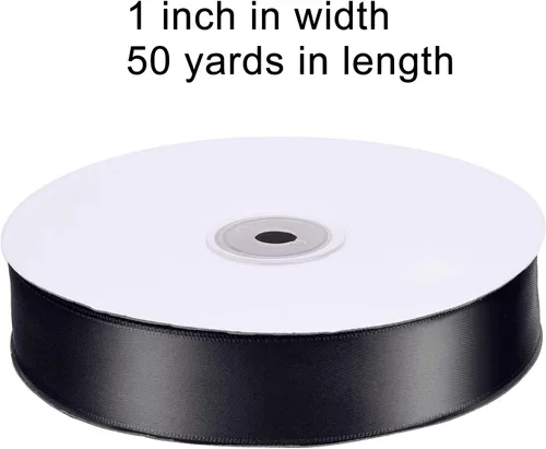 Miniatura 2 de Cinta de satén de doble cara de 1 pulgada de 50 yardas para decoración de fiestas, accesorios para el cabello, costura, envoltura de regalos (negro)