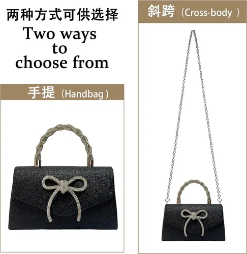 Miniatura 9 de Bolso de noche para mujer, embrague de lazo brillante, bolso formal de embrague de diamantes de imitación de boda adecuado para fiestas