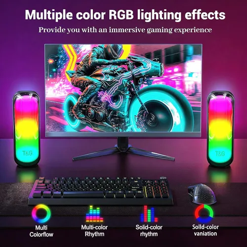 Miniatura 4 de T&G Altavoces Bluetooth, Altavoz Estéreo Inalámbrico Portátil con Luces de Colores, IPX4 Impermeable, Regalos de Elefante Blanco para Adultos