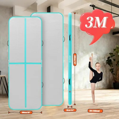 Miniatura 2 de SUDOO - Colchoneta inflable de gimnasia de 10 pies, esterilla de aire de 4" de espesor, pista de gimnasia para entrenamiento con bomba de aire Verde