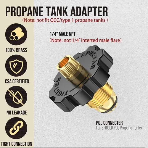 Miniatura 2 de 1 enchufe adaptador de tanque de gas propano POL con exceso de flujo a rosca macho NPT de 1/4 pulgadas, conector de tanque de propano de 5-100