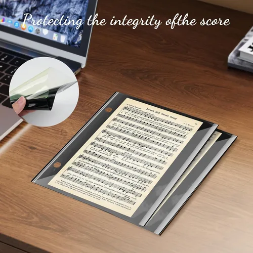 Miniatura 3 de 12 piezas de folio negro con tapa para archivos de música, archivos, hojas de 7.3 x 6.3 pulgadas, PVC impermeable, para ventana, carpeta musical