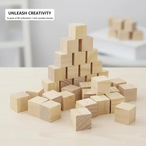 Miniatura 2 de Bloques de madera de 1 pulgada para manualidades, cubos de madera sin terminar, bloques de madera cuadrados en blanco natural, cubos de madera