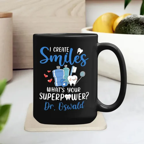 Miniatura 3 de Taza de café personalizada con texto en inglés "I Create Smiles What's Your Superpower" de 11 onzas, taza de café personalizada con nombre I Create