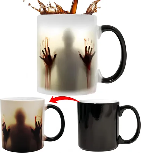 HS&ROXIN Taza de café de cerámica de Halloween que cambia de color, taza de terror, taza espeluznante, taza de zombi, regalos novedosos para