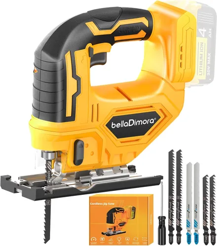 Miniatura 9 de bellaDimora Sierra caladora compatible con batería de 18 V, sierra caladora inalámbrica con luz LED de trabajo incorporada, bisel de 45 grados, 3