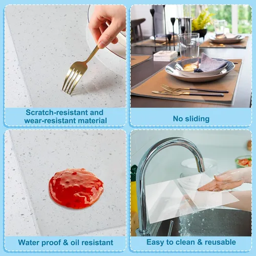 Miniatura 6 de 8 manteles individuales transparentes de 13 ¼ x 20 pulgadas, protector de plástico transparente para cocina, mesa de comedor, manteles individuales
