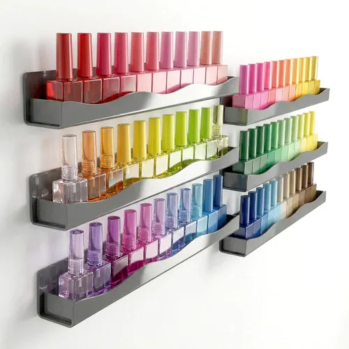Miniatura 9 de YMVV Estante de esmalte de uñas de 15 pulgadas, estante montado en la pared, paquete de 6 organizadores de esmalte de uñas acrílico transparente
