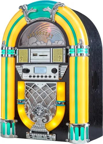 Miniatura 11 de Arkrocket Athena - Mini Jukebox/reproductor de CD de mesa, altavoz Bluetooth, radio/reproductor de tarjetas USB y SD con sistema de iluminación LED