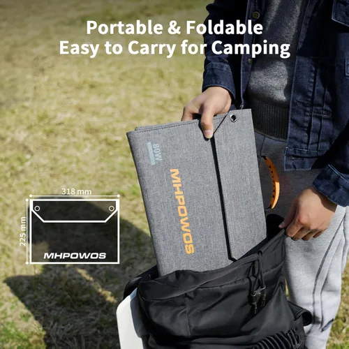 Miniatura 7 de Panel solar plegable de 80 W, cargador solar portátil con 4 puertos (DC/USB-C/2xUSB-A) y conector 7 en 1, impermeable y 23% de alta eficiencia