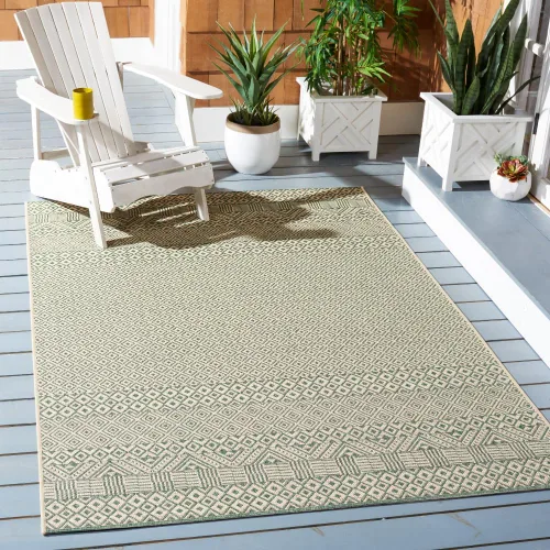 Miniatura 5 de SAFAVIEH Alfombra lavable para exteriores, colección Courtyard de 2.3 x 6.7 pies, beige y azul aguamarina, no desprende pelusa y es fácil