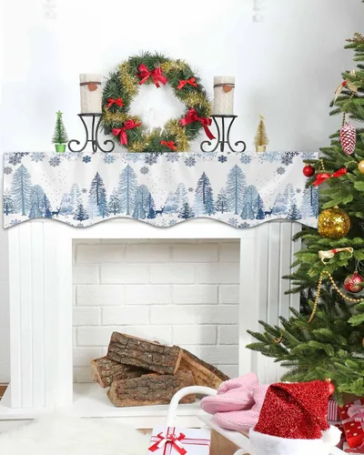 Miniatura 4 de Mantel con diseño de copo de nieve azul para chimenea de Navidad, bufanda para repisa, estola para estantes, renos, alces, nieve, bosque, cubierta