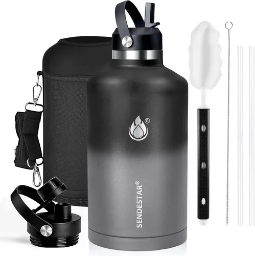 Miniatura 14 de SENDESTAR Botella de agua aislada de 24 onzas, boca ancha, botella de agua de 24 onzas con tapa con popote, tapa de boquilla, acero inoxidable