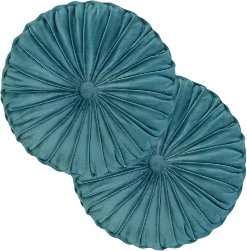 Miniatura 26 de Teieas Almohada redonda de terciopelo para decoración del hogar, cojín redondo plisado para sofá, silla, cama, automóvil, verde esmeralda